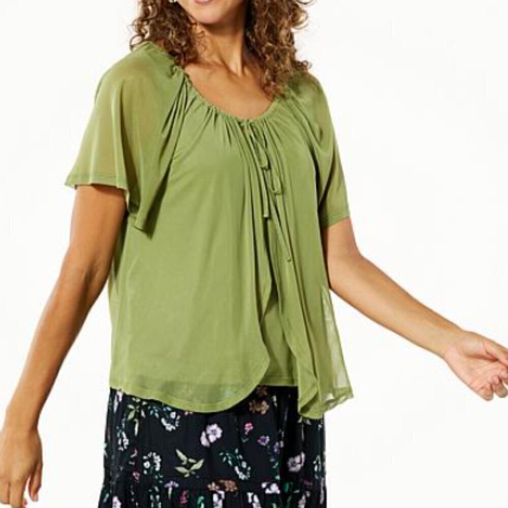 Anthony Black 2 Piece Tank Shrug Overlay Top Blouse Set Medium